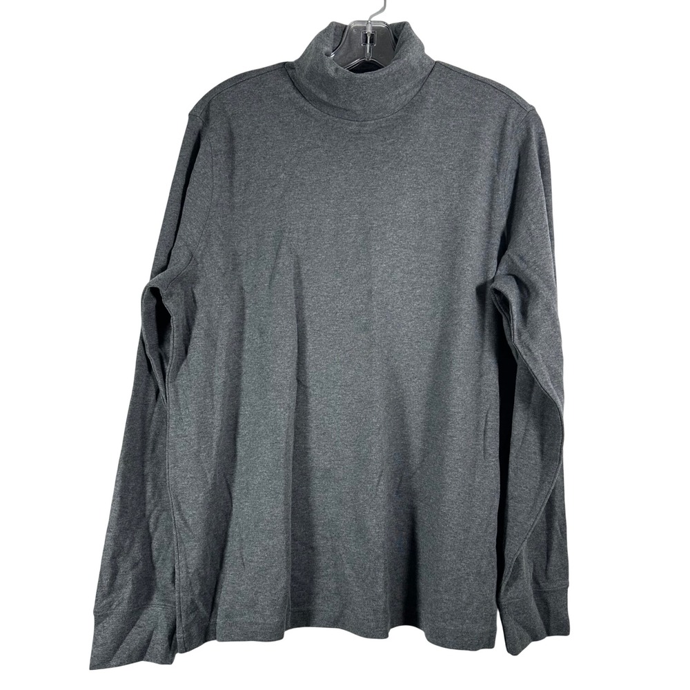 Lands End Relaxed Fit Turtleneck Gray Long Sleeve Cotton Top L 14-16